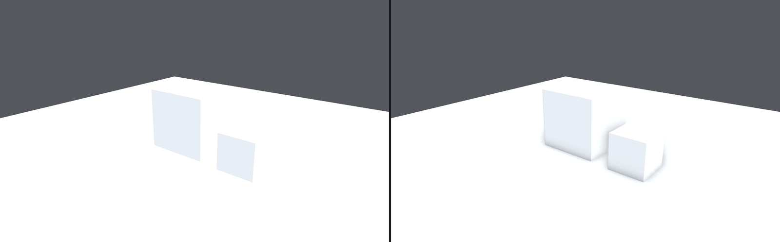 Two boxes on a floor, without occlusion and with it