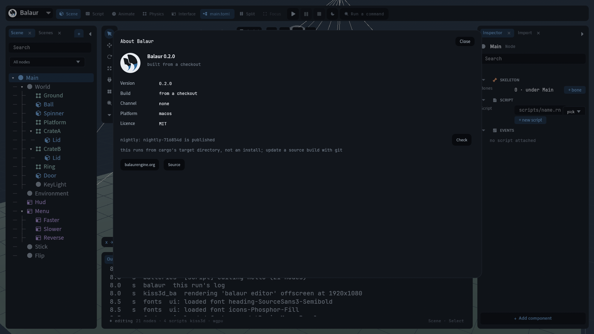 The About dialog: the version, build, channel, platform and license, and where this build's channel stands