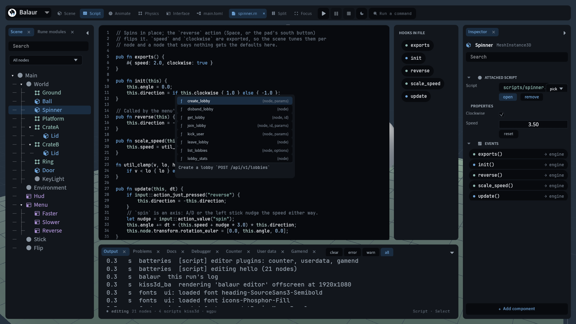 Completion after gamend::lobbies:: listing that module's functions with their parameters