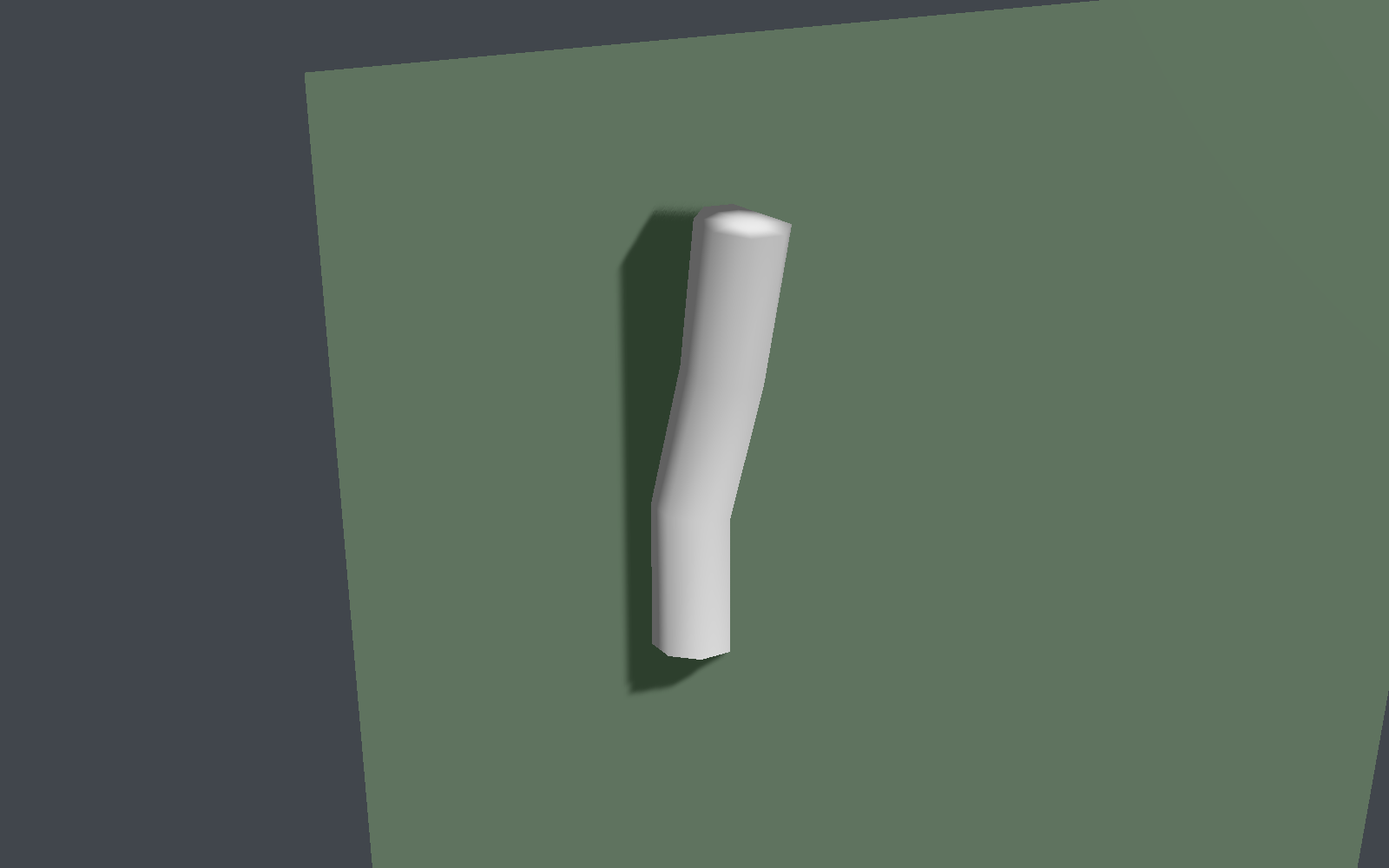 The column of examples/rig3d bent by its sway clip, its three bones deforming the imported mesh