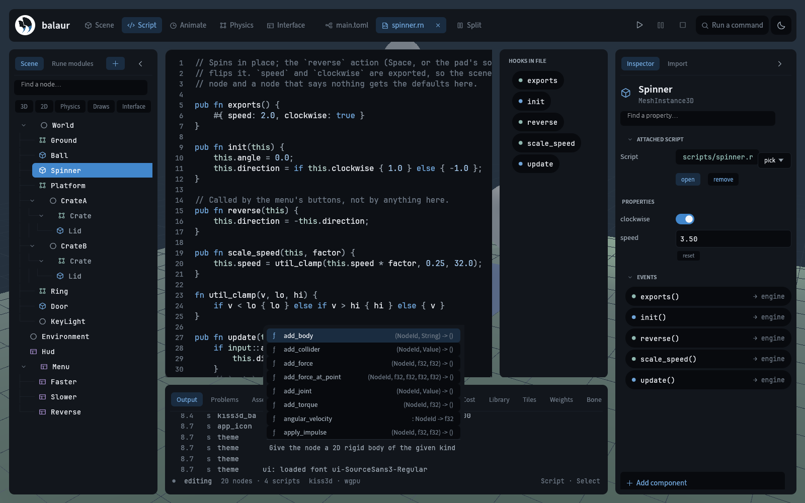 The completion popup under the caret, on a module path