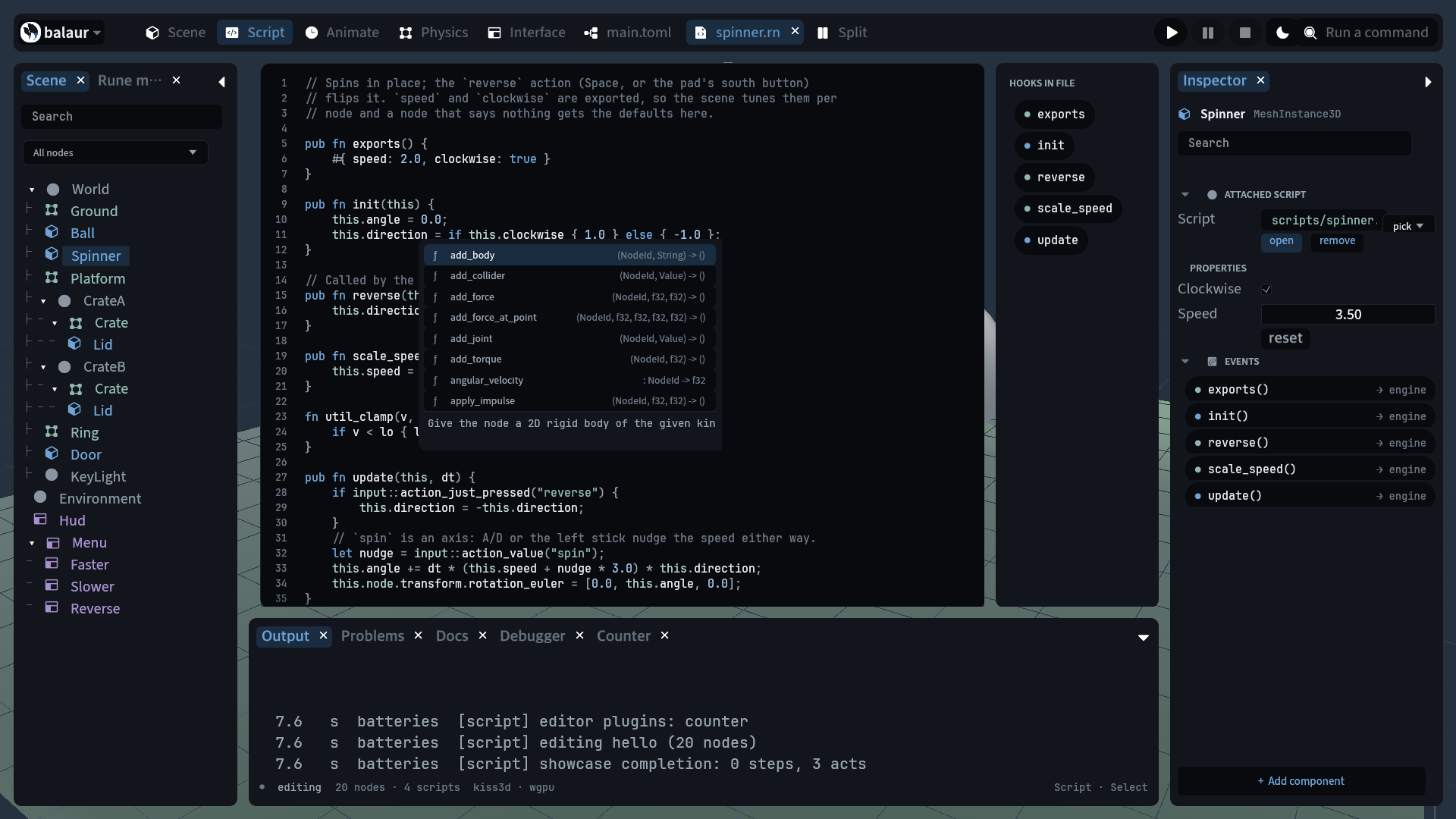 The completion popup: a module path, and the functions and constants under it
