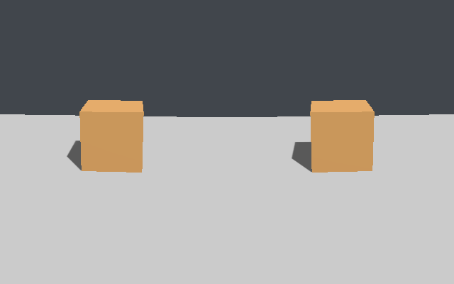 A stereo camera's two halves: the same cube seen from two eyes a world unit apart